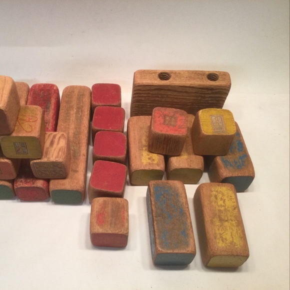 Vintage Building Blocks Windows Doors Rustic Primitive Toy Blue Red Green Yellow - Picture 2 of 4